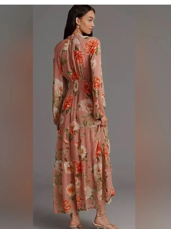 Anthropologie Floral Smocked Waist Maxi Dress - Blush Pink - Picture 2 of 8